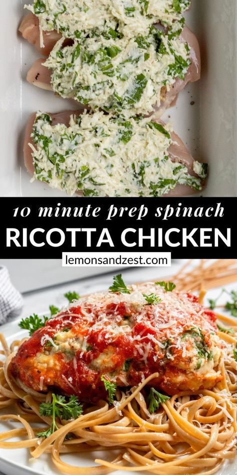 Chicken Parm With Spinach, Parmesan Ricotta Chicken, Chicken Spinach And Ricotta Recipes, Easy Chicken Ricotta Recipes, Baked Chicken Ricotta, Spinach Ricotta Chicken Bake, Ricotta Chicken Bake, Chicken With Ricotta Cheese And Spinach, Ricotta Cheese Chicken Recipes