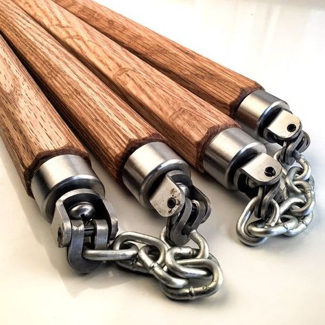 Red Oak Chain Linked Nunchaku Robot Inspiration, Armadura Ninja, Bruce Lee Art, Tactical Swords, Bo Staff, Nunchucks, Pagan Art, Martial Arts Styles, Lifestyle Illustration