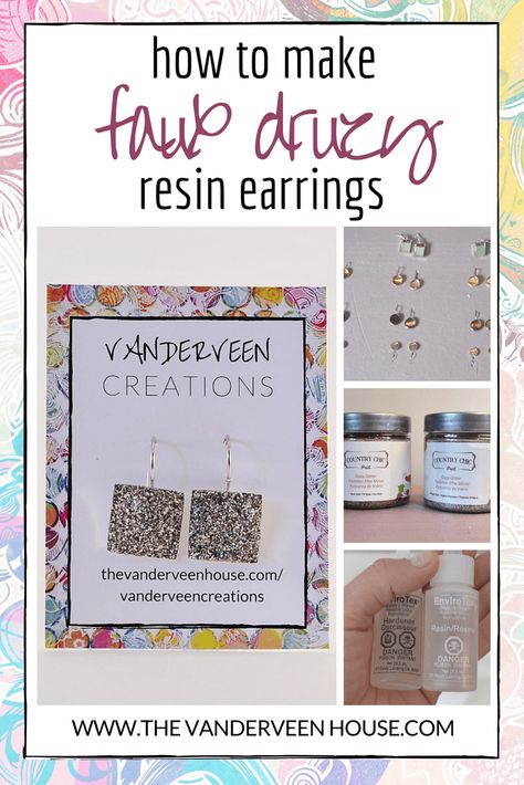 How to make faux druzy resin earrings using glass glitter and jewelry resin #weddingearrings #earrings #diy #glassglitter #resin #epoxyrexin #wedding #colorful #glitter Jewelry Queen, Resin Inspiration, Mops Crafts, Hiking Store, Epoxy Crafts, German Glass Glitter, Beginner Crafts, Glitter Glasses, Earrings Ideas