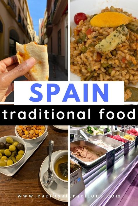 Spain traditional food: the top 16 Spanish dishes to try! This article tells you everything you need to know about the Spanish food. Discover the best Spanish foods to try on your Spanish trip! #spain #spanishfood #spainfood #spanishfoods #food #traveleurope #traveldestination #travelfood #foodieguide #spainfoodieguide #eatinspain #earthsattractions Spanish Food Recipes Spain Authentic, Food Of Spain, Spain Food Traditional Spanish Dishes, Food From Spain, Spanish Food Spain, Spain Breakfast Traditional, Foods From Spain Traditional, Traditional Spanish Dishes, Traditional Spanish Recipes