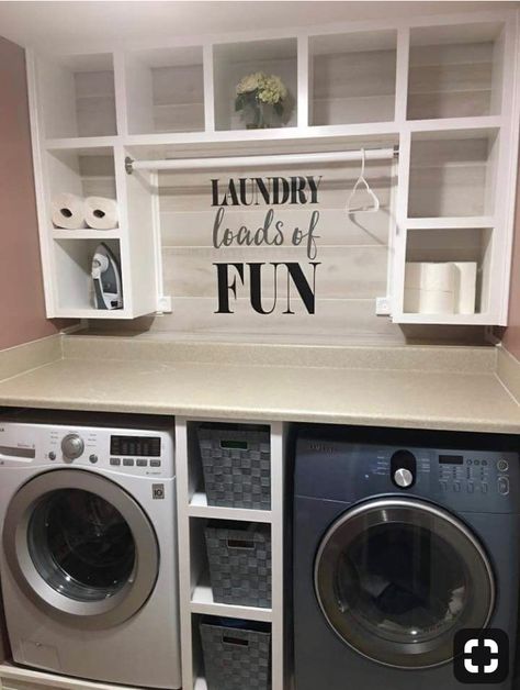 Save Space Laundry Room, Laundry Idea, Modern Farmhouse Laundry Room, Laundry Room Decorating, Industrial Shelves, Laundry Room Storage Shelves, Small Laundry Room Organization, Room Storage Diy, Dream Laundry Room