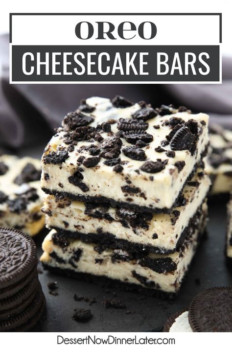 Cookie Dough Cream Cheese Bars, Oreo Cheesecake Bar, Cheesecake Cookies And Cream, Easy Cookies And Cream Cheesecake, Birthday Cake Cheesecake Bars, Oreo Cookie Cheesecake Cups, Cookies Cream Cheesecake, Oreo Brownie Cheesecake Bars, Oreo Dessert Cheesecake