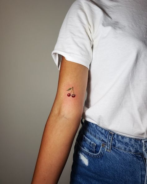 Cherry Tattoo Realistic, Single Cherry Tattoo, Heart Shaped Cherry Tattoo, Mini Cherry Tattoo, Fine Line Cherry Tattoo, Cherry Tattoo Outline, Cute Cherry Tattoo, Small Cherry Tattoo, Tiny Cherry Tattoo