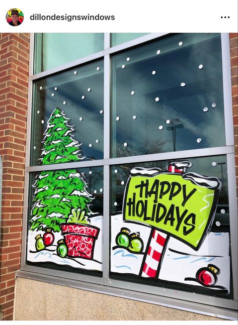 Christmas Candy Cane Decorations, Painted Window Art, Christmas Shop Window, Christmas Window Painting, Holiday Window Display, Window Mural, Arte Aesthetic, Colour Drawing, Christmas Window Display