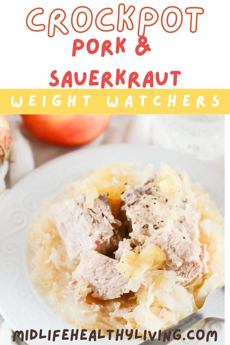 This simple and delicious pork and sauerkraut recipe is Weight Watchers friendly and is easy to make. This recipe is low in points making it a great healthy option for family dinners or sharing with friends at gatherings. Since this recipe is made in the Crockpot you don’t have to spend too much time in the kitchen and cleanup is a breeze! This delicious dish works with any of the myWW plans to help you stay on track throughout a busy week. Pork And Sauerkraut Crockpot, Crock Pot Pork And Sauerkraut Recipe, Crockpot Pork And Sauerkraut, Pork Sauerkraut, Pork Pot Roast, Pork And Sauerkraut Recipe, Pork And Sauerkraut, Crock Pot Pork, Apple Butter Crock Pot