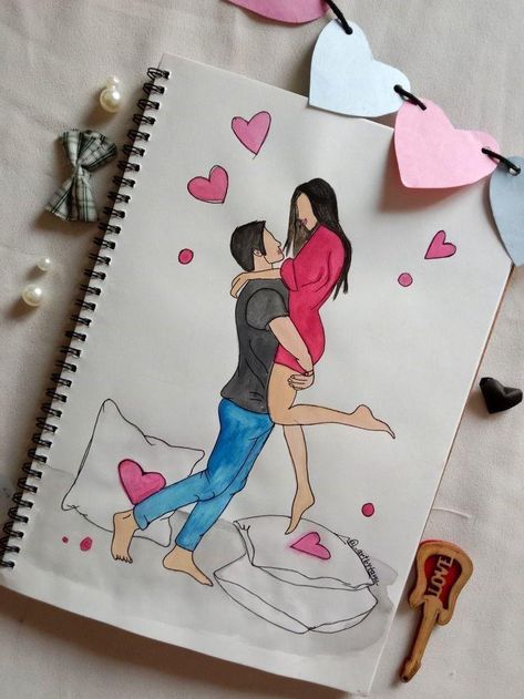 Cute Couple Drawings Easy Valentines Day, Romantic Artwork Couple Sketch, Couple Sketch Romantic Drawings Of Couples Sketches, Couple Pencil Sketches Love, Mini Couple Drawing, Cute Couple Drawings Aesthetic Easy, Couples Easy Drawing, Valentines Day Sketches Easy, Marriage Drawing Couple