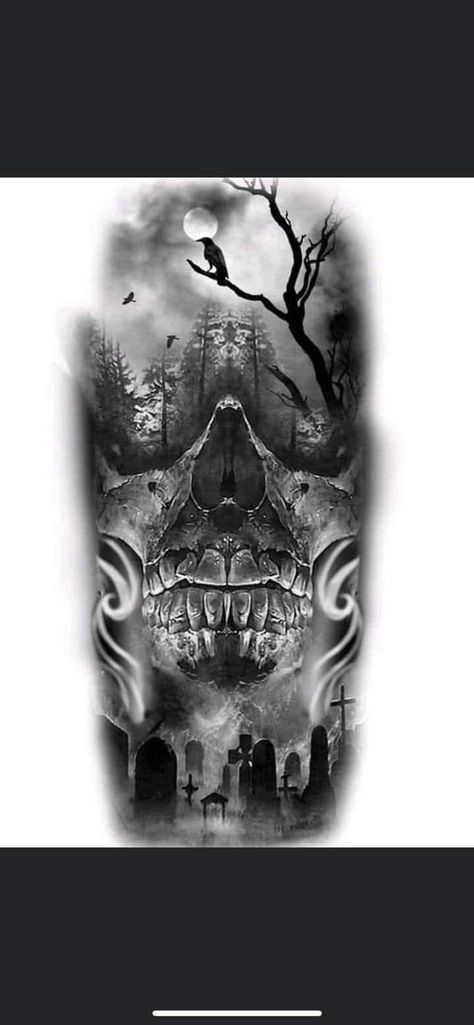 Graveyard Tattoo, Dead Tattoo, Evil Skull Tattoo, Skull Art Tattoo, Skull Hand Tattoo, Armband Tattoos, Realistic Tattoo Sleeve, Skull Sleeve Tattoos, Evil Tattoos