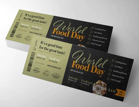 Food Event Ticket Template Vector EPS, AI Food Ticket Design, County Fair Food, Fake Concert Ticket, Diy Ticket, Fake Ticket, Tickets Design, Fundraiser Food, Ticket Design Template, Bbq Event