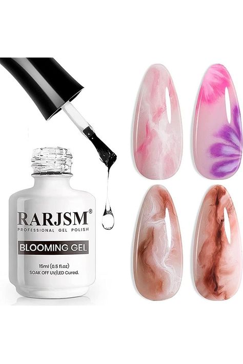 RARJSM Blooming Gel Nail Polish,Clear Blooming Gel Polish 15ML UV LED Soak Off Nail Art Polish Blossom Gel for Spreading Effect Graffiti Marble Flower Watercolor Magical DIY Manicure Design Blooming Marble Nails, Blossom Gel Nail Art Designs, Blossom Gel Nail Art, Ongles Baby Blue, Nails Blooming Gel, Nail Polish Clear, Nail Art Bleu, Light Blue Nail Designs, Blooming Gel