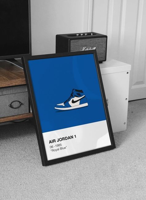 Blue Air Jordan 1, Sneakerhead Room, Sneaker Storage, Sneaker Posters, Blue Air, Mdf Frame, Amazing Art Painting, Free Hd Wallpapers, Air Jordan 1