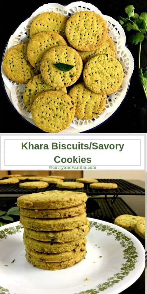 Healthy Khara Biscuit/Indian Spiced Savory Cookies - CurryandVanilla Wheat Flour Cookies, Cookies Recipes Indian, Savory Biscuits, Savory Cookies, Indian Cookies, Baked Snacks, Savoury Crackers, Fun Food Recipes, Eggless Cookies