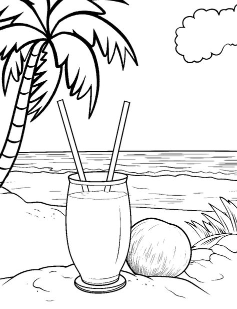 Beach Coloring Sheets, Coconut Drink, Beach Coloring Pages, Lion Coloring Pages, Beach Backdrop, Turkey Coloring Pages, The Sound Of Waves, Coloring Pages Free Printable, Beach Rocks