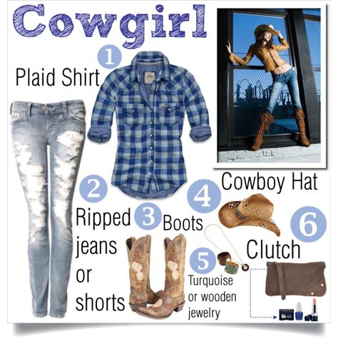 "DIY Cowgirl Costume" by jewelss2 on Polyvore Diy Cowgirl Costume, Cowgirl Costume Kids, Cowgirl Costume For Women, Cowgirl Costume Diy, Easy Homemade Halloween Costumes, Cowgirl Halloween Costumes, Tiara Party, Cowgirl Halloween Costume, Cowgirl Halloween