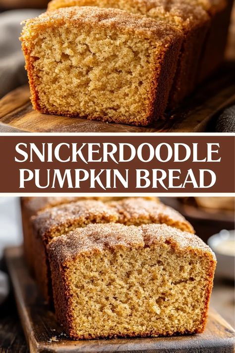 Snickerdoodle Pumpkin Bread combines the best fall flavors—pumpkin and cinnamon-sugar! This easy, moist loaf is perfect for chilly mornings or cozy desserts. Make it today and share a slice of fall goodness with your loved ones. 🍁 Click to save the recipe! Pumpkin Gingerbread Loaf, Snickerdoodle Pumpkin Bread, Cozy Desserts, Pumpkin Gingerbread, Moist Pumpkin Bread, Pumpkin Loaf, Dessert Recipies, Recipes Sweet, Pumpkin Bread Recipe