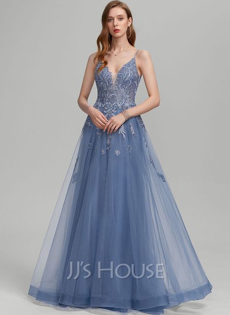 A-Line V-neck Floor-Length Tulle Wedding Dress With Sequins (002235610) Tulle Prom Dress A Line, Jjs House, V Neck Prom Dresses, Floor Length Prom Dresses, Sequin Prom Dress, Sequin Prom Dresses, A Line Prom Dresses, Lace Straps, Prom Dresses Online