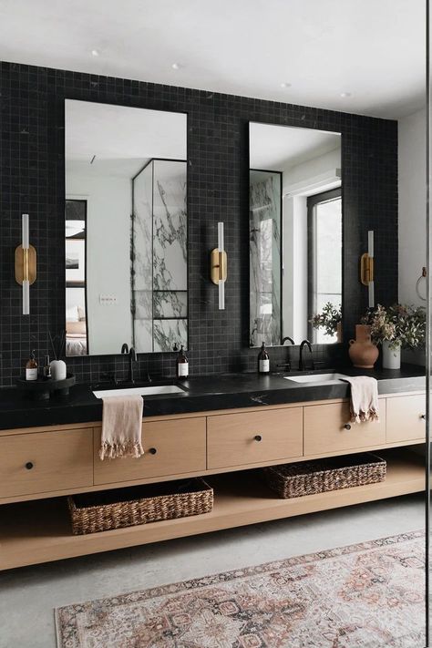 29 Black Bathrooms for an Ultra Chic Oasis Leclair Decor, Home Gym Garage, Interior Design Per La Casa, House Bathroom, Bath Remodel, Black Bathroom, Design Styles, Dream House Decor, Dream Home Design