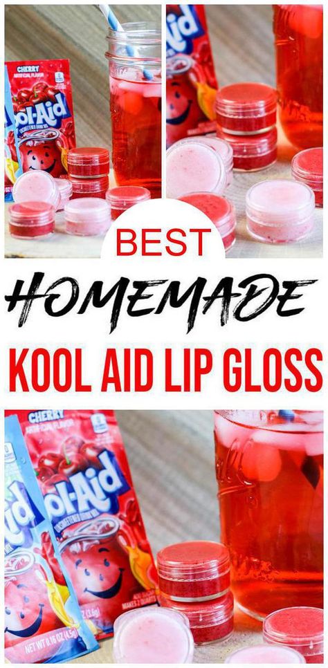 Easy Diy Products To Sell, Diy Easy Lip Gloss, Homemade Lip Gloss With Coconut Oil, Kool Aid Lip Balm, Homemade Lip Balm With Coconut Oil, Easy Diy Lip Balm, Lip Balm Recipes Coconut Oil, Diy Lip Gloss Without Coconut Oil, Lip Gloss Diy Recipes Coconut Oil