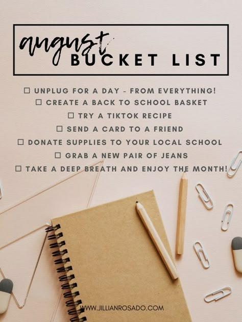 Late Summer Activities, August Things To Do, August Bucket List, Monthly Bucket List, Month Themes, 2024 Activities, Monthly Prompts, Monthly List, Fall Checklist