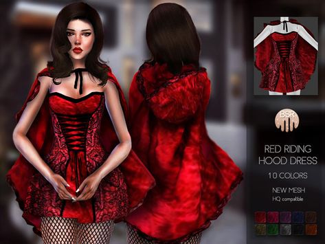 Sims 4 Red Riding Hood Cc, Sims 4 Cc Red Clothes, Sims 4 Red Dress, Red Riding Hood Dress, Hood Dress, Vampire Dress, Vampire Clothes, Sims 4 Expansions, Sims 4 Dresses