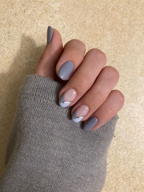 Light Blue Gray Nails Design, Grey Nail French Tip, Grey Blue Nail Ideas, Blue Grey French Tip Nails, French Grey Nails, Light Blue Grey Nails, Nail Art Designs Grey, Light Grey Nails With Design, Light Gray Nails With Design