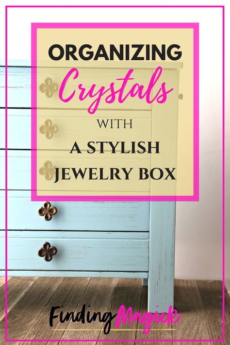 Need DIY crystal storage ideas? What about using a wooden jewelry box to organize your rock collection AND stylize your home decor? Here's my how-to tutorial. #FindingMagick #crystalhealing #crystals #stones #organizing #storage #crystalstorage #jewelrybox #lifehacks How To Store Rock Collection, Organize Crystals, Organizing Crystals, Ways To Display Crystals, Crystal Storage Ideas, How To Display Crystals And Stones, Rock Storage, Crystal Organization, Crystal Collection Display