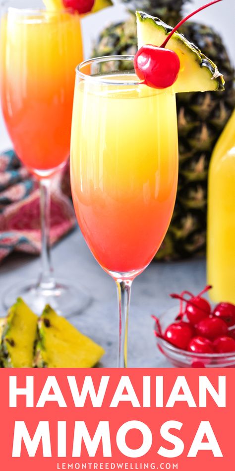 Hawaiian Mimosa With Malibu, Hawaiian Mimosa Recipe, Hawaiian Mimosa, Hawaiian Mimosas, Hawaiian Drinks, Tequila Recipes, Lemon Tree Dwelling, Party Punches, Flavored Rum