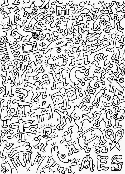 Keith Haring Doodles, Scribble Graffiti, Keith Haring Art, Haring Art, Arte Doodle, Art Worksheets, Middle School Art, Icon Collection, Keith Haring