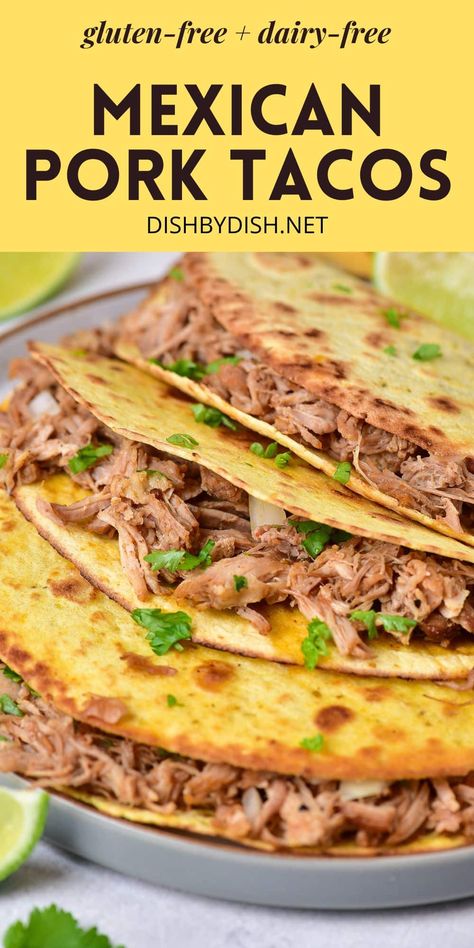 These flavorful pork carnitas street tacos are made with tasty and tender shredded pork, onions and cilantro wrapped in toasted corn tortillas. A finger-licking good meal for Taco Tuesdays, Cinco de Mayo, or literally whenever the craving for Mexican food strikes. Gluten-free and dairy-free too. Carnitas Street Tacos, Pulled Pork Tacos Recipe, Street Tacos Recipe, Shredded Pork Tacos, Toasted Corn, Pork Carnitas Tacos, Street Taco Recipe, Carnitas Tacos, Pulled Pork Tacos