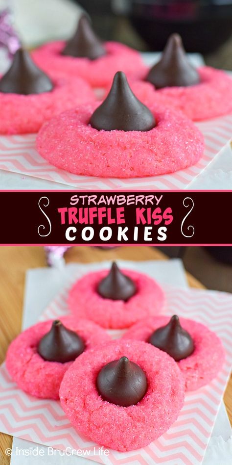 Cake Mix Cookies Valentines, Valentine Kiss Cookies, Valentine’s Day Cookie Recipe, Chocolate Covered Strawberry Brownies Recipe, Dig Pink Bake Sale Ideas, Easy Valentine Cake Ideas, Valentine Foods For Kids, Valentine Sweet Treats Easy Recipes, Easy Valentines Baking