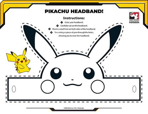 Pikachu Headband, Pokemon Kids Craft, Headband Template, Make Your Own Pokemon, Pokemon Masks, Pokemon Party Decorations, Pokemon Themed Party, Pokemon Diy, Pokemon Craft