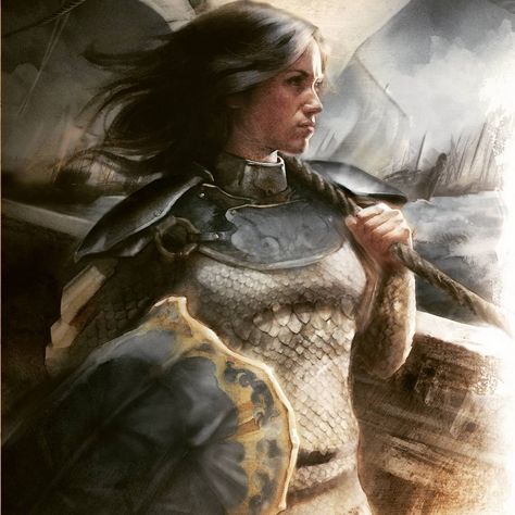 "Nymeria was a warrior queen and a Princess of the Rhoynar. After the Rhoyne was conquered by Valyria, Nymeria led the Rhoynar to Dorne, where she took Lord Mors Martell as her husband. House Nymeros Martell has ruled Dorne since. Nymeria ruled in Ny Sar, where she had a palace. When the Valyrian Freehold conquered the Rhoyne with their dragons, Nymeria led the surviving Rhoynar into exile from Essos. For a time Nymeria and her refugees lived on Abulu, one of the Summer Islands now known as t... Woman In Armor, Fire Princess, Asoiaf Art, Gra O Tron, Game Of Thrones Art, Fire Art, Fantasy Warrior, Fantasy Inspiration, Medieval Fantasy