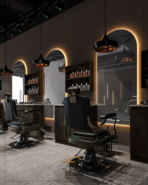 Boutique Barber Shop, Barber Salon Design, Barbershop Studio, Men’s Salon Interior, Men's Barber Shop Decor, Barber Setup At Home, Cool Barber Shop Ideas, Barber Interior, Barbershop Ideas Design