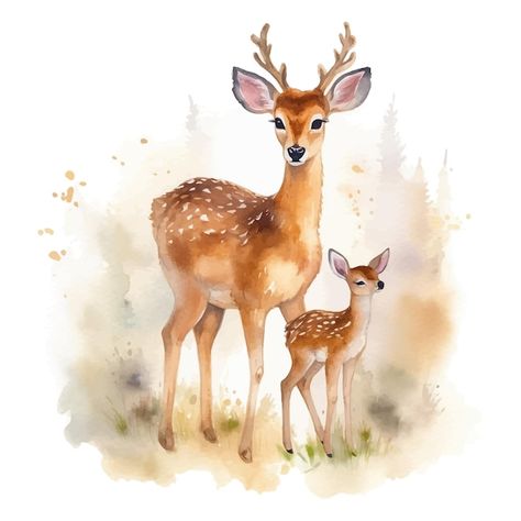 Vector cute deer with her baby cartoon i... | Premium Vector #Freepik #vector #cartoon-deer #baby-deer #cute-deer #deer Deer Illustration Drawing, Deer Fawn Drawing, Wolf Illustration Cute, Deer Illustration Cute, Baby Deer Drawing, Cute Deer Drawing, Drawing Of Deer, Baby Deer Painting, Cute Deer Illustration