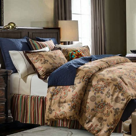 Western Tammy Comforter Set: Western Passion Western Comforters, Western Comforter Sets, Paisley Comforter, Gold Comforter, Navy Bedding, Western Bedding, Striped Bedding, Western Homes, Romantic Design