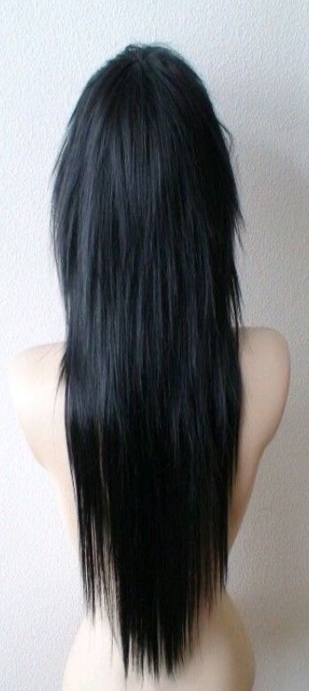 Scene Haircuts Long, Goth Layered Hair, Emo Haircuts Long, Emo Long Hair, Long Emo Hair, Scene Haircut, Emo Haircut, Scene Hair Bangs, Black Hair Wig