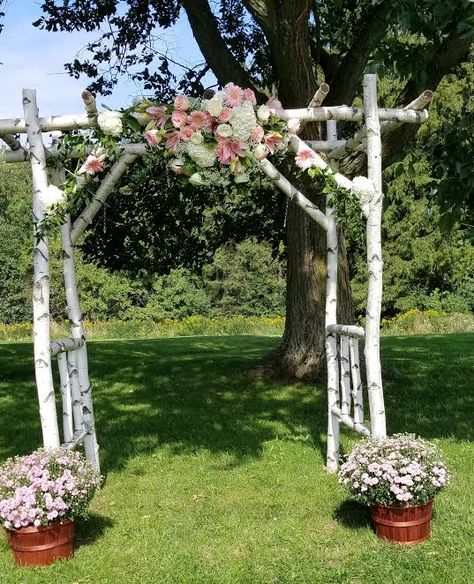 Birch Arch Wedding, Birch Tree Arbor, White Birch Arch Wedding, Wedding Arch Tree Branches, Birch Wood Wedding Arch, Birch Wedding Arch, Branch Arch Wedding, Birch Wood Arch Wedding Arbors, Arbor Arch