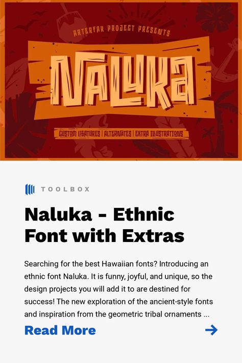 Searching for the best Hawaiian fonts? Introducing an ethnic font Naluka. It is funny, joyful, and unique, so the design projects you will add it to are destined for success! The new exploration of the ancient-style fonts and inspiration from the geometric tribal ornaments and wood texture applied to this type. The edgy letters make Naluka look more fun and friendly, so you can add it to eye-catching ads, logos, flyers, merch or magazines. The type has upper and lowercase letters, ligatures a... Hawaiian Lettering Fonts, Hawaiian Font, African Font, Tiki Font, Tropical Font, Travel Fonts, Beach Fonts, Drawing House Plans, Textured Lettering