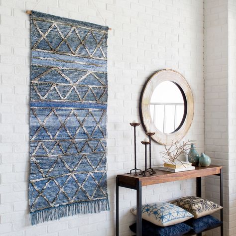 Avondale Wall Hanging – Paynes Gray #paynesgray Pale Blue Walls, Tapestry Bedding, Blue Tapestry, Woven Wall Hanging, Square Pillow Cover, Blue Walls, Blue Pillows, Hanging Tapestry, Traditional Decor