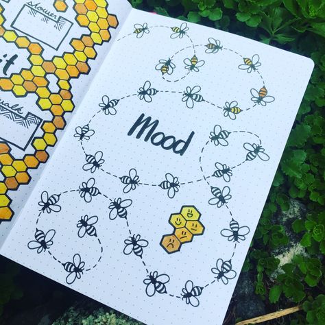 Great bee theme for a mood tracker for a bullet journal #moodtracker #bulletjournal #bujotracker #honeybee Journal Mood Tracker Ideas, Notesbog Design, Bullet Journal Calendrier, Mood Tracker Ideas, Journal D'inspiration, Bullet Journal Mood Tracker, Journal Guide, Journal Mood Tracker, Minimalist Bullet Journal