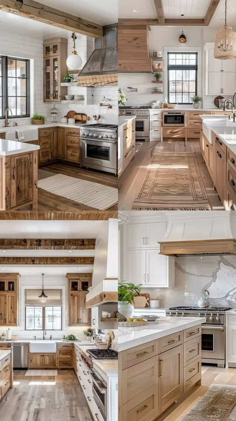 17 Gorgeous Kitchens with Two-Tone Kitchen Cabinets - TrendyDesign Mixed Woods In Kitchen, Light Wood Cabinet Kitchen, Two Toned Wood Kitchen Cabinets, French Modern Kitchen Design, Historic Kitchen Renovation, Two Tone Wood Kitchen, Two Toned Kitchens, Oak And White Kitchen Cabinets, Two Tone Wood Kitchen Cabinets