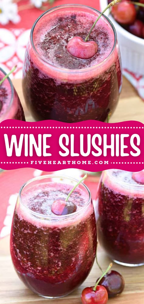 Looking for easy summer cocktails? Learn how to make Wine Slushies! You'll be enjoying this summer drink idea all season long. Flavored with cherry vanilla, this frozen mixed drink with Moscato is a refreshing way to cool off! Save this slushie recipe! Wine Slushie Recipe, How To Make Wine, Wine Slushies, Wine Slushie, Slushie Recipe, Cocktail Drinks Alcoholic, Cherry Vanilla, Yummy Alcoholic Drinks, Mixed Drinks Alcohol