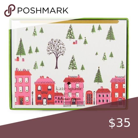 Kate Spade Holiday Village Christmas Cards Kate Spade Decor, Kate Spade Holiday, Kate Spade Christmas, Kate Spade Office, New York Holiday, Kate Spade Glasses, Small Notepad, Lined Envelopes, Village Christmas