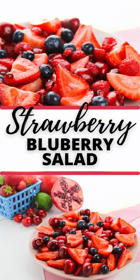 This strawberry blueberry salad is a sweet, refreshing, and healthy dish that is perfect for any occasion. Packed with the freshest and juiciest berries, it's a delicious treat that's bursting with flavor and nutrients. Strawberry And Blueberry Salad Recipes, Fruit Salad With Strawberries, Blueberry Fruit Salad Recipes, Blueberry And Strawberry Salad, Fruit Salad With Blueberries, Strawberry Blueberry Dessert Healthy, Fruit Salad Strawberry, Blueberry Strawberry Salad, Blueberries And Strawberries Recipes