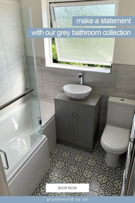 Small Bathroom Ideas Tiles Walls, Small New Build Bathroom Ideas, Partly Tiled Bathroom, Semi Detached Bathroom Ideas, New Bathroom Ideas 2024, Bathroom Ideas Silver Hardware, 3 Piece Bathroom Ideas, 6x6 Bathroom Layout, Grey Bathroom Tiles Colour Schemes