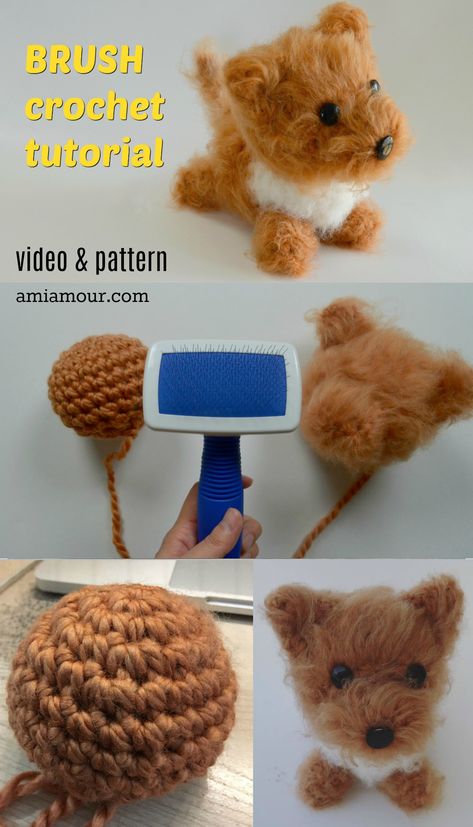 Learn how to Brush Crochet and make a Fluffy Crochet Dog Amigurumi with this FREE CROCHET PATTERN and easy to follow tutorial!    #crochetdog #freecrochetpatterns #dogamigurumi #amigurumi #amigurumipattern #brushedcrochet Fuzzy Amigurumi Patterns, Fluffy Dog Crochet Pattern, Crochet Fluffy Yarn Amigurumi, Fur Yarn Amigurumi, How To Crochet With Fuzzy Yarn, Fluffy Wool Crochet Ideas, Fluffy Crochet Amigurumi, Crochet Animals Realistic, Fur Yarn Projects