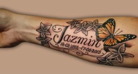 Name Tattoos With Design, Georgia Tattoo, Forearm Name Tattoos, Mama Tattoos, Mom Baby Tattoo, Jasmine Tattoo, Rip Tattoos For Mom, Ant Tattoo, Tattoo Name Fonts