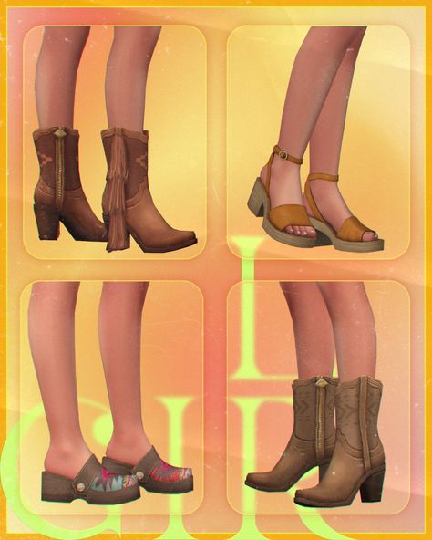 Free Spirit - a CC pack by DallasGirl & Joliebean | DallasGirl on Patreon Sims 4 Add Ons, Ranch Boots, Cowboy Accessories, Cc Shoes, Sims 4 Cc Shoes, Sims 5, Cowboy Shoes, Sims 4 Cc Skin, Best Sims