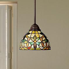 Quoizel Kami Tiffany-Style Mini Pendant Light Stained Glass Lighting, Tiffany Style Lighting, Tiffany Pendant Light, Farmhouse Kitchen Lighting, Antique Tiffany, Stained Glass Light, Cabin Lighting, Kitchen Lighting Fixtures, Tiffany Lamps