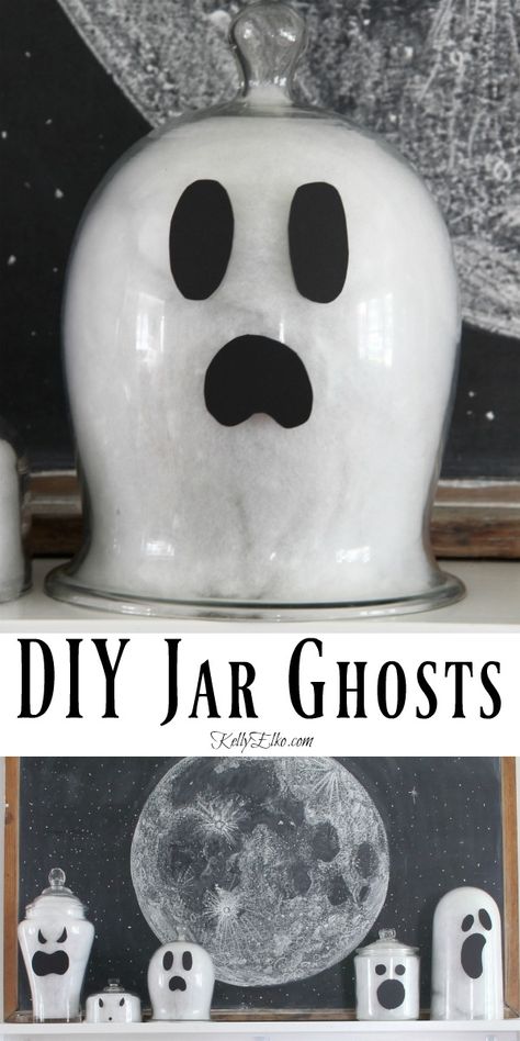 Halloween Decorations Indoor Ghost, Diy Halloween Jar Decorations, Easy Halloween Decorations Diy Simple, Halloween Ghost Centerpiece, Ghost Theme Decorations, Diy Ghost Centerpiece, Ghost Theme Party Halloween Decorations, Diy Small Halloween Decorations, Ghost Baby Shower Centerpiece