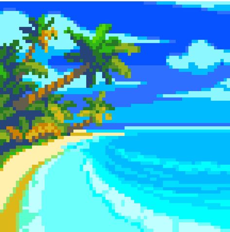 It shows a picture of a pixel Beach Pixel Beach, Pixel Game, Pixel Games, Preppy Wallpaper, Retro Gaming, Beach Pictures, No Se, Pixel Art, Surfing